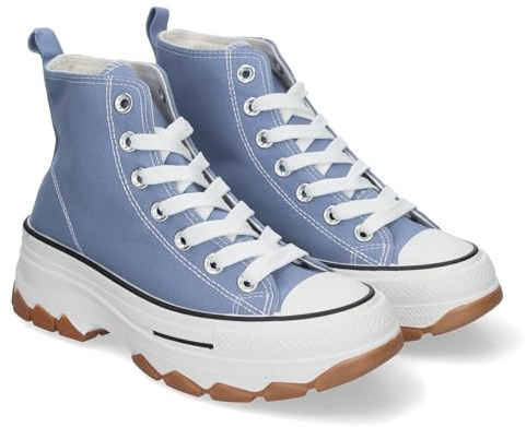 Zapatilla Abotinada de Plataforma para Mujer, Comoda, Estilo Bamba, Material de Lona, y Cierre de Cordones