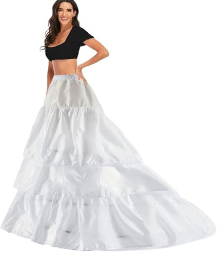 Jupons Crinoline Mariage Jupon mariée Longue traîne Underskirt 3 Anneaux 3 Flouncing Demi-Jupe Femme Jupes Sculptantes Wedding Petticoat Robe de Bal Demi-Jupon Dentelle pour Hallowee Noël(Blanc,38)