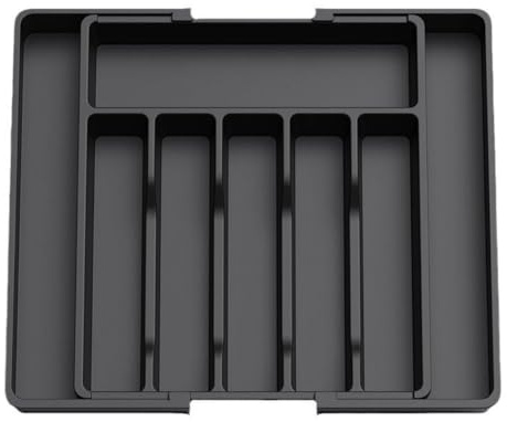 LoveFirst Organizador de Cubiertos Bandeja de Cubiertos Expandible Para CajóN de Cocina Portautensilios y Utensilios Ajustable Portacucharas Tenedores Cuchillos Almacenador,Grande(Negro