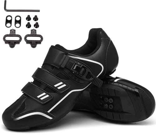 PENXZT Homme Chaussures VTT Femmes Chaussures De Cyclisme compatibles avec SPD 2 Bolts Pedals with Cleats MTB Chaussures Velo Montagne,Noir,43 EU