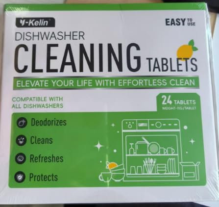 Pastiglie detergenti e deodoranti per lavastoviglie – Confezione da 24 disincrostanti, resistenti e sicuri per settici, rimuovono grasso e accumuli