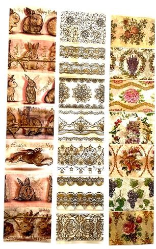 Ukrainisches Kunsthandwerk - Set di pellicole per uova di Pasqua per 21 uova, per decorare. Conigli, pizzi, fiori. Lavoretti per Pasqua. Pellicole per uova