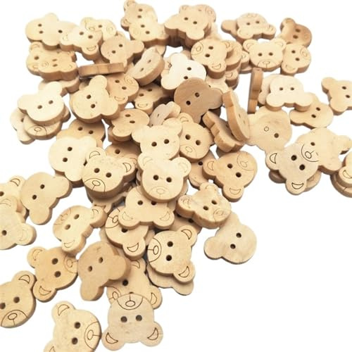 Knappar, knappar 20st/50st/100st dekorativa björn träknappar Naturliga nallebjörnsberlocker 2 hål träsömnadsknappar for barn syknappar(50st)(100pcs)