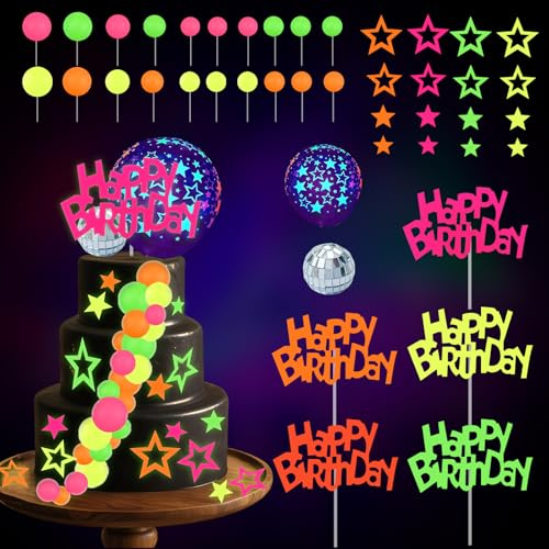 Glow Party Supplies Set Glow Cake Decoration Party Accessori con Palloncini Fluorescenti Cake Topper BlackLight Par-ty Set Accessori per Matrimonio Compleanno Decorazioni