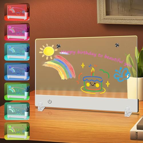 OneNine Pizarra de notas LED con colores, con soporte ajustable, pizarra LED transparente y luminosa,