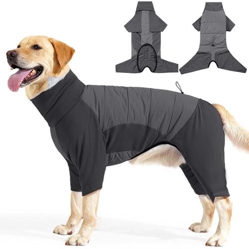 Giacca Invernale Impermeabile e Antivento per Cani, Cane Invernale Design Elastico a 4 Zampe, con Passante per Guinzaglio, Cappotto Lavabile per Cani di Taglia Media e Grande – Grigio (L)