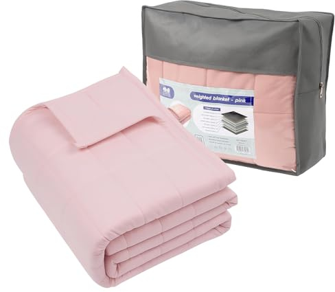 Harbour Housewares Weighted Blanket 8kg with Storage Bag – 150x200cm Pink Weight Blanket for Anxiety, Stress Relief & Deep Sleep – Soft Fabric Calming Throw with Glass Bead Filling