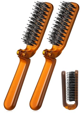 CULEB 2 Pezzi Spazzola da Viaggio per Capelli Pieghevole,Pettine a Setole Mini,Spazzola da Borsa,Strumenti Portatili per Lo Styling dei Capelli per Uomini e Donne(Marrone)