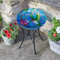 Beautiful Hummingbird Design Hand Painted Glass Birdbath on stand