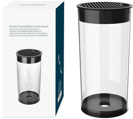 KITCHENDAO Knife Block Without Knives,Universal Round Clear Knife Block Only,Detachable Knife Holder for Easy Cleaning,Space Saver Knife Storage Holder with Scissors Slot,Unique Slot to Protect Blades