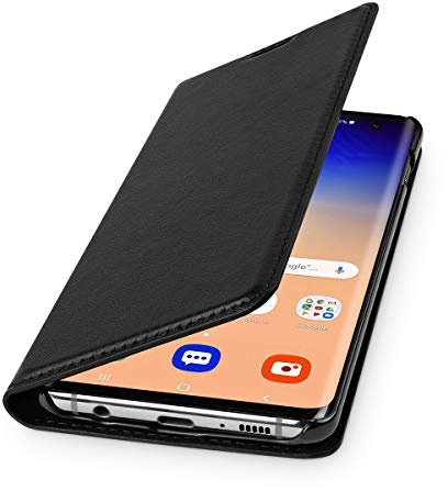 WIIUKA Echt Ledertasche - TRAVEL - Hülle für Samsung Galaxy S10, mit Kartenfach, extra Dünn, Tasche Schwarz, Premium Leder, kompatibel mit Samsung Galaxy S10