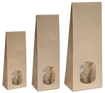 Lot de 100 sacs à fond croisé avec fenêtre ovale 100 g - 7 x 4 x 20,5 cm, sacs en papier, sacs cadeaux, papier kraft, sacs de calendrier de l'Avent à remplir