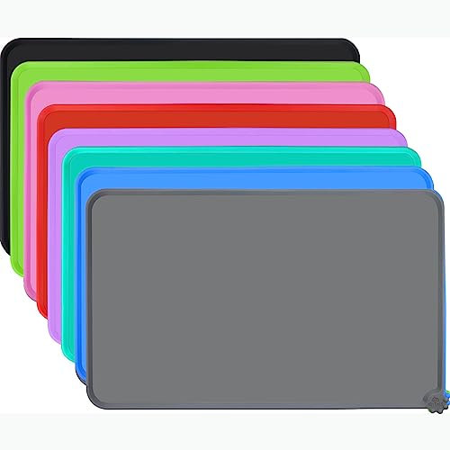 Joytale Silikon-Futtermatte für Hunde, rutschfeste wasserdichte Futtermatte mit erhöhtem Rand für Hunde und Katzen,53 x 37cm,Grau