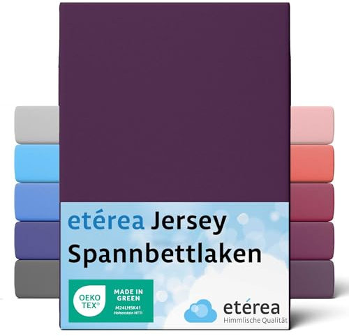 etérea Jersey Spannbettlaken 90x200cm - 100x200cm Pflaume bis 25 cm Höhe - 100% Baumwolle Spannbetttuch Oekotex - Bed Sheets Leintuch Bettbezug - Bettlaken 90x200 cm - 100x200 cm - Lila
