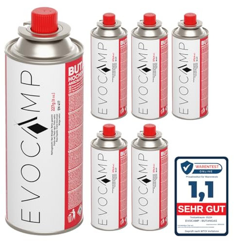 EVOCAMP Alpes Camping Butano Gaskartusche 227 g con válvula 6 cartuchos