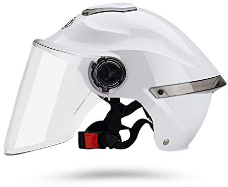 Galatée Halbhelm Für Erwachsene Mit Visier, 709abs-Schale Kombiniert Mit Eps-Pufferschicht, Belüftetem Und Herausnehmbarem Innenfutter Für Besseren Schutz Beim Fahren（Weiß, Transparente Linse