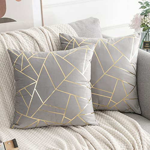 ETOLISHOP Kissenbezüge 45 x 45 Grau Sofa Kissenbezüge Ersatz 18x18 Samt Silber Kissen Set von 2 für Wohnzimmer Schlafzimmer Couch Stuhl