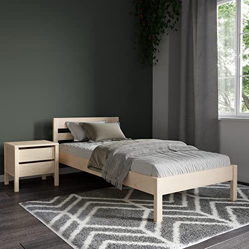 Hansales Holzbett 90x200 cm Külli Scandi Style mit Rollrost aus unbehandeltem hartem FSC® Birken Vollholz - über 700 kg - Einzelbett Bettgestell mit Kopfteil - Kinderbett Jugendbett Gästebett