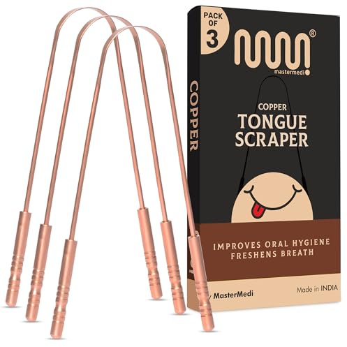 MasterMedi Pure Copper Tongue Scraper for Adults, Tongue Scrubber for Bad Breath, Easy to Use, Tongue Cleaner for Oral Care & Hygiene (Copper Pack of 3)
