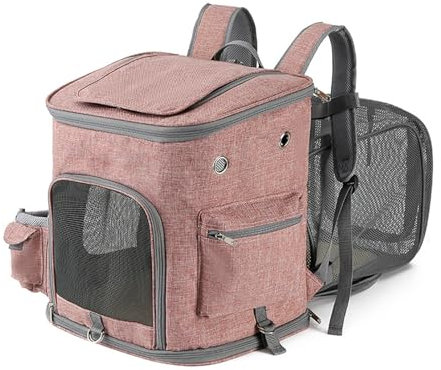 PJDDP Katzenrucksack, Erweiterbarer Haustier-Rucksack Für Kleine Katzen Und Hunde, Faltbarer, Geräumiger, Tragbarer Rucksack Mit Öffnung Oben Für Reisen Im Freien,Rosa