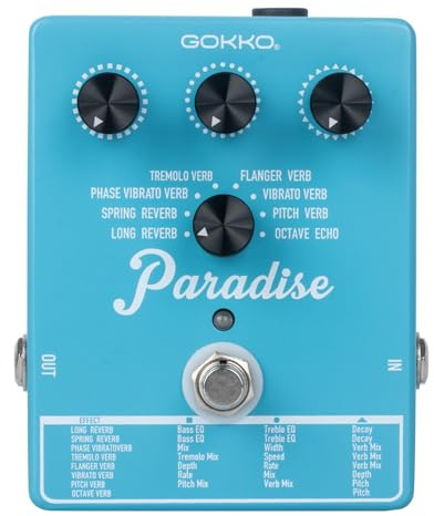 GOKKO Paradise Multi-Reverb Pedal - 8 Reverb Effects with EQ & Modulation Controls | Versatile Sound Shaping for Guitar & Bass | 9V DC Power Supply