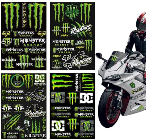 4 Blatt Monster Energy Aufkleber, Motorrad Helm Aufkleber, Motocross Aufkleber, Sponsoren Aufkleber, Monster Pfote Sticker, für MotorräDer, Skateboard, Helme, Auto Und GeläNdemotorräDer