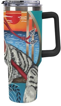 Ninja Cat 40oz Car Coffee Cup Reusable Travel Mug Double Wall Thermal Insulated with Lid Hot Cold Drinks Black-Style