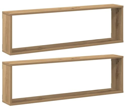 vidaXL Estantes Cubo de Pared 2 uds Madera Roble Artisan 100x15x30 cm, estantería de Pared, estantería Flotante, Armario de Pared, Estante de Pared