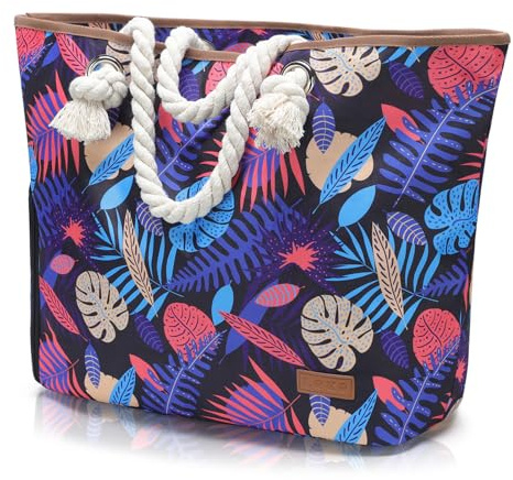 Lekespring Sac de Plage pour Femme Grand avec Fermeture Éclair, Sac de Bain XXL Polyvalent pour Famille, Sac de Sauna, Sac de Voyage, Sac de Plage Tote Bag, Plantes tropicales, xxl