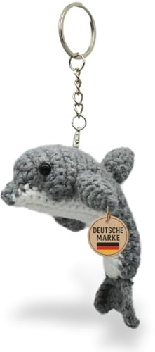 KEYSPACE Portachiavi a forma di delfino flipper – Delfino all'uncinetto Amigurumi – dolce peluche a forma di delfino – portachiavi carino ciondolo a forma di delfino – delfino – delfino, grigio., S