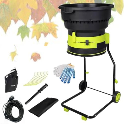 JOSBY Trituradora de Hojas eléctrica con Cable de 54 cm, trituradora de abono de jardín de 8000 RPM con Cable de alimentación de 60 m, relación de trituración 17: 1, con Bolsa y Ruedas de recolección