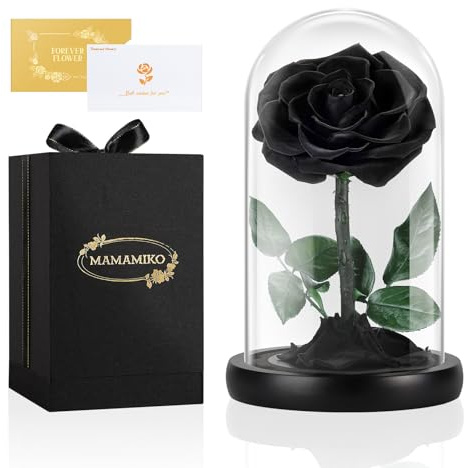 Forever Real Rose in a Glass Dome, Eternal Black Roses Flowers Preserved for 5 Years, Rose Gifts for Her Woman Wife Girlfriend on Birthday, Anniversary, Valentine's Day, Mother's Day, Christmas