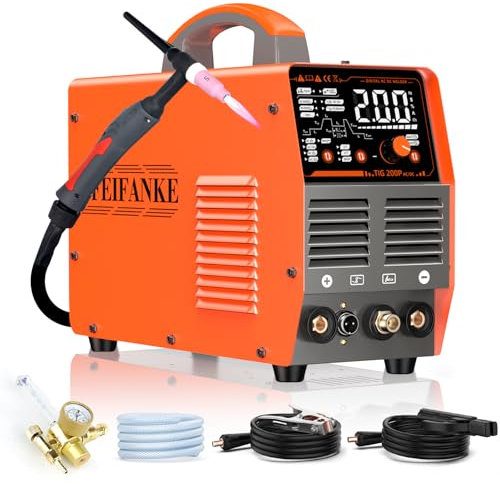 FEIFANKE WIG Schweißgerät AC DC 230V 200A Inverter Schweissgerät IGBT Puls Aluminium Schweißgerät 7 in 1 Elektroden Schweißgerät mit Digitaler LED Anzeige und WP26 WIG Brenner Zur Edelstahl Aluminium