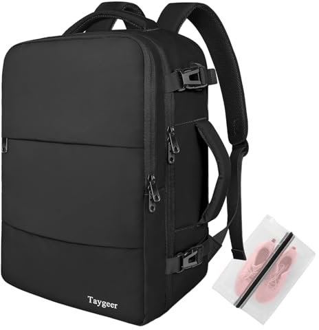 Taygeer Easyjet Cabin Bag 45x36x20 Underseat, Travel Backpack Men Carry On Cabin Size Weekend Luggage Overnight Laptop Rucksack Plane Hand Luggage Bag Laptop Backpack with Shoes Compartment, Black