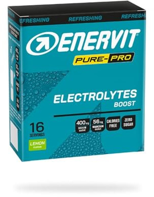 Enervit Pure-Pro Electrolytes Boost, Elettroliti, Integratore di Sali di Sodio e Magnesio, Gusto Limone, Riduzione Stanchezza, Per Workout Intensi, 0 CALORIES & SUGAR FREE, 16 Bustine da 4g