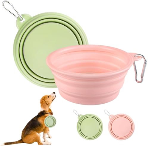 2 Piezas Bebedero Plegable, Plato comedero portatil con mosquetón, para Gatos, Cuenco Plegable para Perro, Perros y Mascotas, para excursiones o Viajes