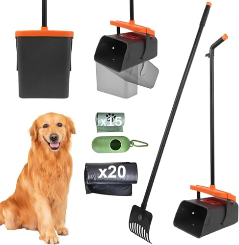 Pooper Scooper, Large Swivel Dog Poo Bin with Lid, 46 Adjustable Long Handle Dogs Poop Scoop with Waste Bags, Pet Waste Use for Garden, Yard, Grass, Dirt or Gravel - Easy to Clean Pet Supplies