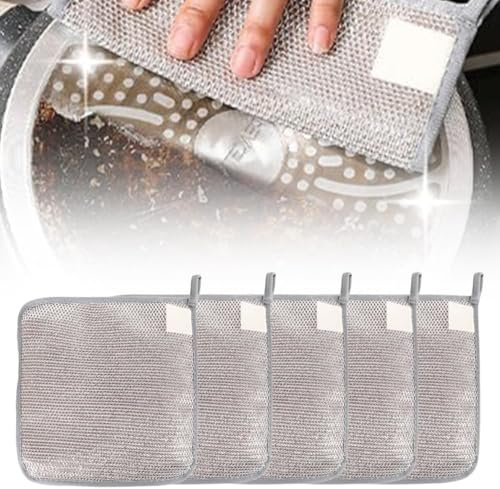 Stracci multiuso per lavare i piatti, 2025, panno in filo metallico antigraffio per bagnato e asciutto, due strati di panno riutilizzabile per la pulizia di piatti da cucina, lavelli, piano cottura (5