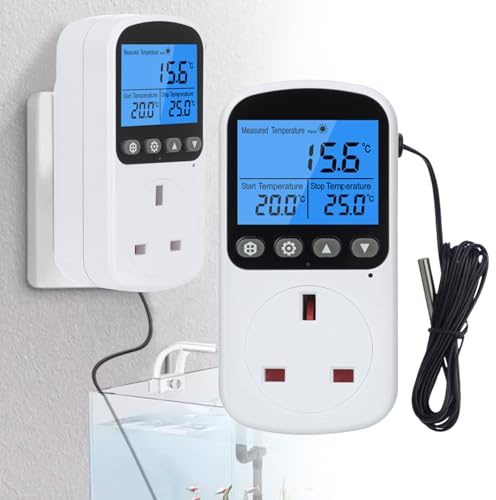Vegena Thermostat Plug Socket, Thermostat Outlet Socket, Digital Temperature Controller with Timer Outlet Plug, Heater Cooler Switch with Sensor for Reptile Greenhouse Home Fermentation Farm Aquarium