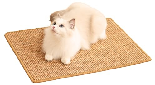 Cat Scratch Pad, Sisal Scratcher Mat Rug, 23.6x15.7in, Furniture Protector | minni-goods, 1 Pack, Hook Tape Backing, Indoor Cats, Natural Brown