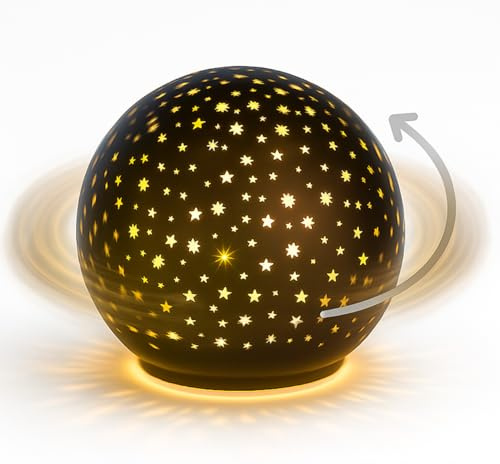formano Dekorativ LED-kula, roterande, svart, 15 cm, glasboll, timer, 6 h/18 h, juldekoration, matt färgglas och vinterstjärnor, dekoration – höst, vinter, juldekoration för bord, hylla, fönsterbräda