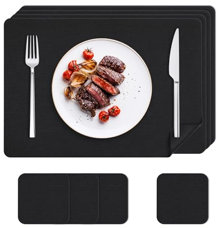KitchenBoss Manteles Individuales Lavables y Posavasos: Salvamanteles Individuales Juego de 4, Mantel Individual de Doble Cara, Resistentes al Calor Antideslizante 43X30cm