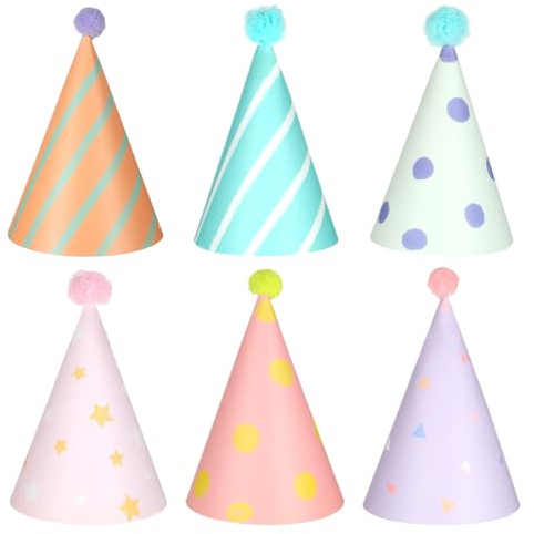 Apausvcm 6 stycken partyhattar, set med partyhattar för gosedjur födelsedagshattar för hundar och katter hundpartyhattar med pompoms, små partyhattar, gosiga djur, justerbar minikatter
