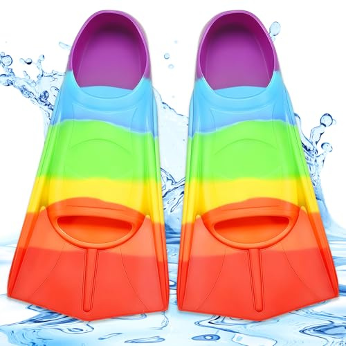 Pinne da Nuoto per Bambini, 100% Silicone, 24-26 Yard, Pinne per Immersioni Brevi per Addestramento al Nuoto, Snorkeling, Immersioni per Principianti, Piscina, Spiaggia