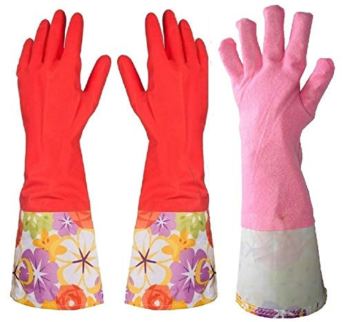 Kitchen Rubber Dishwashing Cleaning Gloves with Warm Lining Large 1 Pair