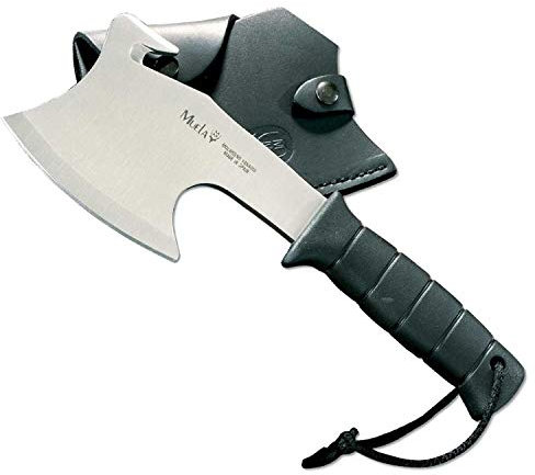 Muela Hacha HG-S hoja de acero MoVa y mango inyectado en goma para Caza, Pesca, Supervivencia y Bushcraft Realizado en Ciudad Real + Portabotellas de regalo