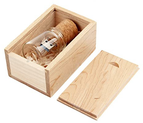 UFARID Botella Flotante USB 3.0 Memoria USB Memory Stick Lápiz USB Transparente con Caja de Madera Regalos de Empresa para computadoras, Audio para Autos, etc. (16GB)