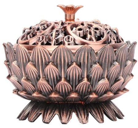 Agatige Porta bruciatore di incenso Vintage Lotus, Mini Porta Cono di incenso Ciotola Porta bruciatore in Metallo Salvia per Decorazione Home Office Feng Shui(Rame)