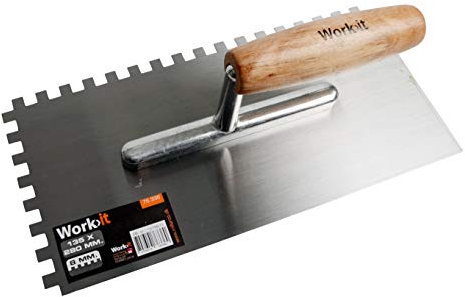 Home It® Work Notched Trowel 8 mm – 135×280 mm – Wooden Handle – Durable Steel Blade – Professional Tool for Adhesive and Mortar Application