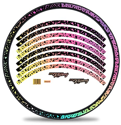 Finest Folia 16-delat set fälg kant klistermärke för cykel fälgar i 2 ansiktsdesign komplett set för 69 cm (29 tum) för landsvägscykel mountainbike MTB löphjul RX030 (hologram silver, glans)